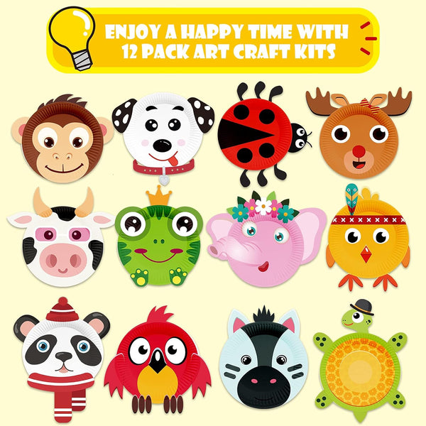V-Opitos Arts and Crafts Kits for Kids, 12 Pack Simple Animal Paper Plate Crafts for Toddler Age of 2, 3, 4, 5 Years Old, Fun Preschool Classroom