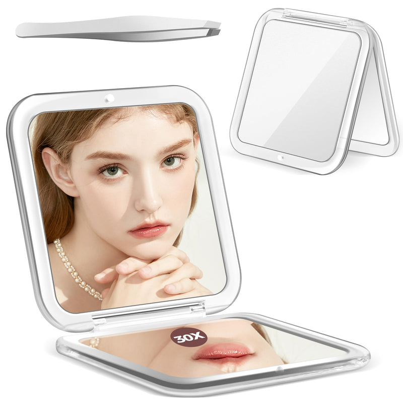 MIYADIVA Compact Mirror, 30X Magnifying Mirror, Pocket Mirror for Purse, Travel Makeup Mirror with 30X/1X Magnification, Travel Essentials Mirror,