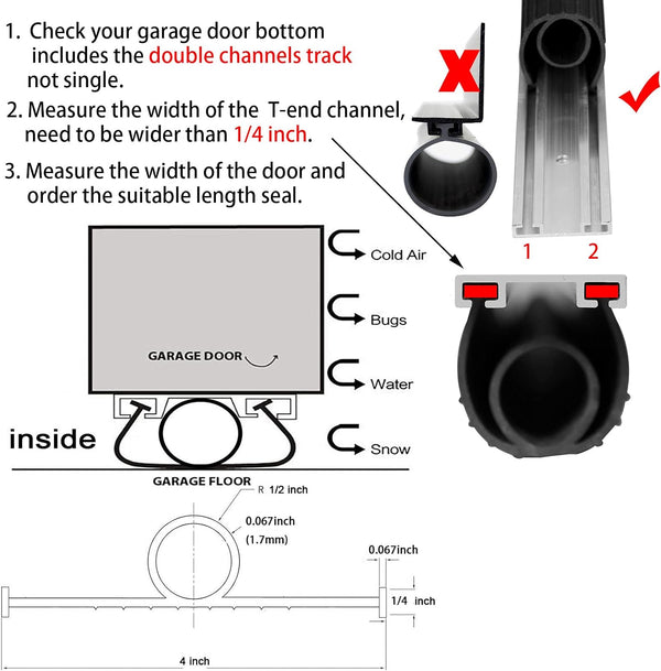 BOWSEN Garage Door Bottom Seals Weatherproof Weather Stripping Threshold Buffering Sealing High Performance EPDM Rubber Resistance Gasket Black