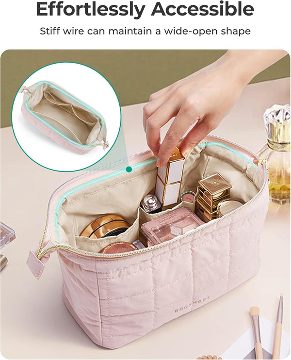 BAGSMART Makeup Bag Travel Toiletry Bag, Puffy Padded Make up Bags for Women Makeup Organizer Case, Wide-Open Pouch Purse Travel Essentials