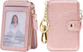 Keychain wallet, Rfid Blocking Credit Card Holder Leather, Zipper Card Case for Women Pink