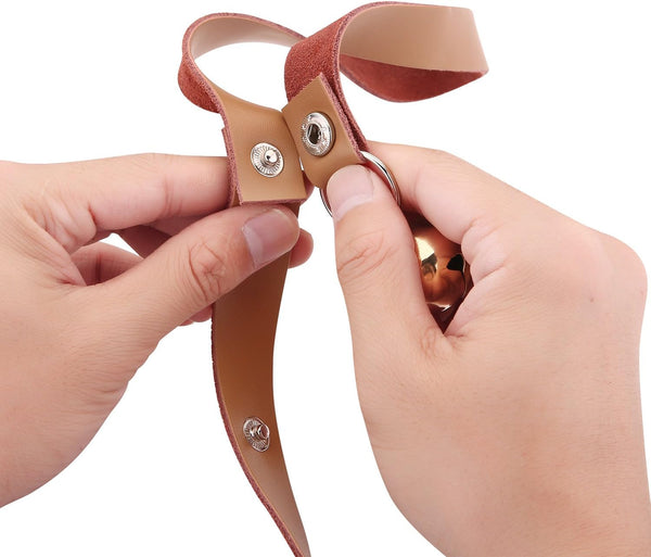 Leather Dog Doorbells to Go Outside, Brass Potty Training Bell Brown Leather Golden Bells