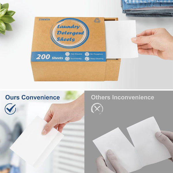 Laundry Detergent Sheets 200 Sheets, Fragrance-Free, Eco-Friendly, Plastic-Free, Hypoallergenic, Liquidless Washing Supplies for Dorm Travel