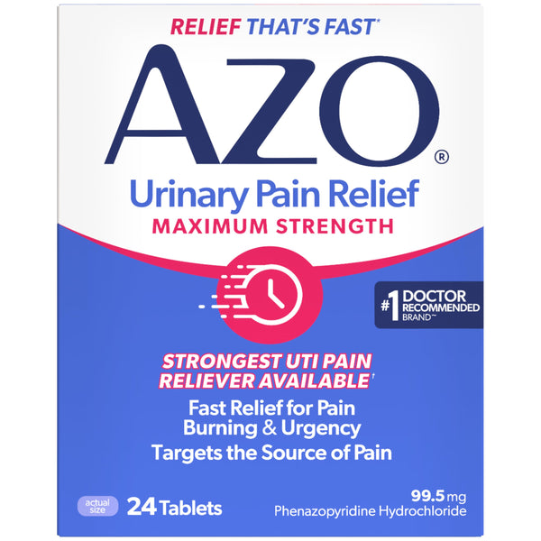 Azo, Urinary Pain Relief Maximum Strength, Fast relief of Uti Pain, Burning and Urgency, Targets Source of Pain, #1 Most Trusted Brand, 24 Count