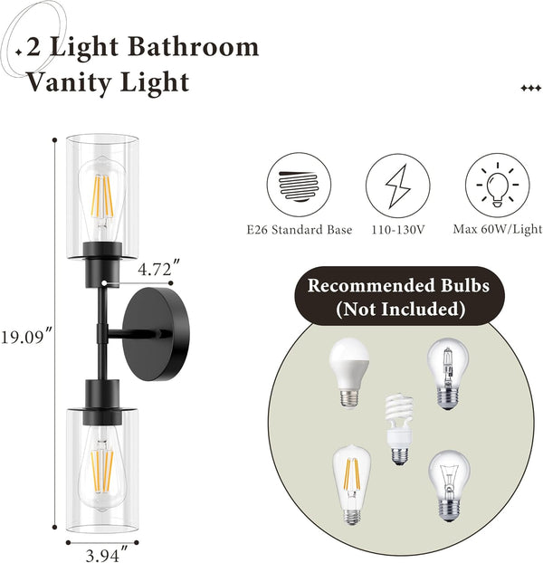 Espird Bathroom Light Fixtures 2 Light Black, Bathroom Vanity Lights Over Mirror, Bathroom Sconces Wall Lighting，Farmhouse Matte Black Bathroom