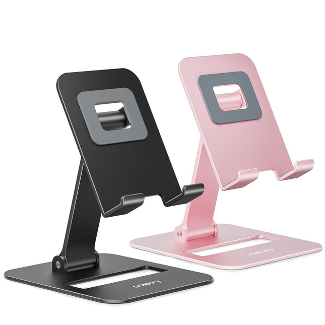 Nulaxy 2 Pcs Aluminum Dual Folding Cell Phone Stand for Desk Black&Rosegold A-Bl