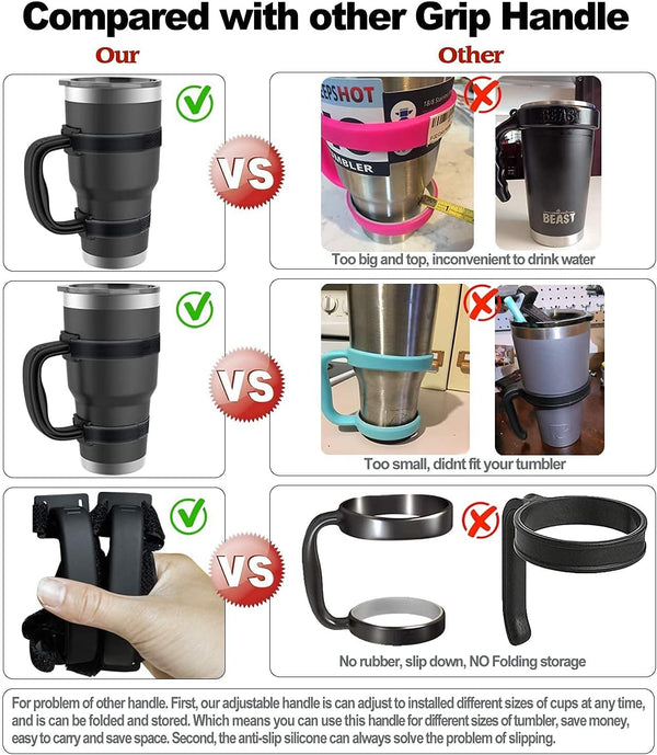 20 Oz 30 Oz 40 Oz Tumbler Handle Adjustable Fit for YETI, RTIC, Ozark Trail, Travel Mug Cup, SIC, Rambler, and All Brands Tumbler Cup Black