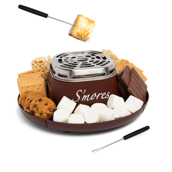 Nostalgia Tabletop Indoor Electric S'mores Maker - Smores Kit With Marshmallow Roasting Sticks and 4 Trays for Graham Crackers, Chocolate, and