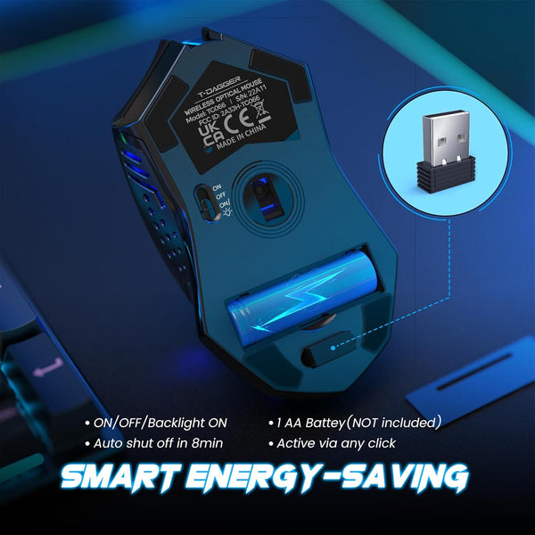 T-DAGGER Wireless Gaming Mouse- USB Cordless PC Accessories Computer Mice with LED Backlit, Ergonomic Gamer Laptop Mouse with 7 Silent Buttons, 5