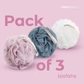 Mainbasics Bath Shower Loofah Sponge Pouf Body Scrubber Exfoliator Body Wash Sponge (Set of 3, Airy Blossom)