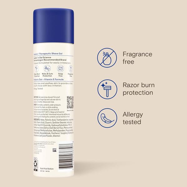 Aveeno Therapeutic Shave Gel for Women & Men, Sensitive Skin Shaving Cream with Prebiotic Oat & Vitamin E, Helps Prevent Razor Bumps & Skin