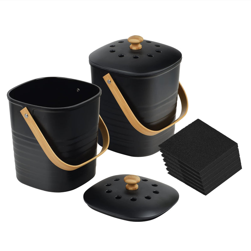 Impresa 2 Pack Bamboo Compost Bin for Kitchen – 1 Gallon Countertop Container with Lid & Indoor Food Waste Composter