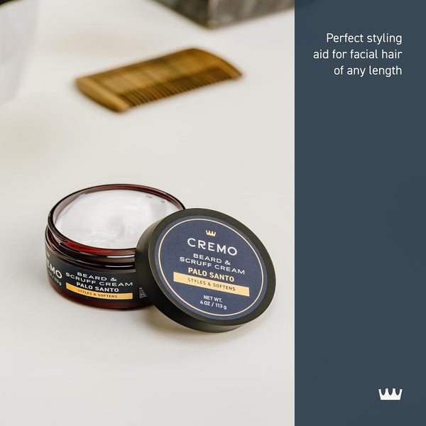 Cremo Beard & Scruff Cream, Palo Santo (Reserve Collection), 4 oz - Soothe Beard Itch, Condition and Offer Light-Hold Styling for Stubble and