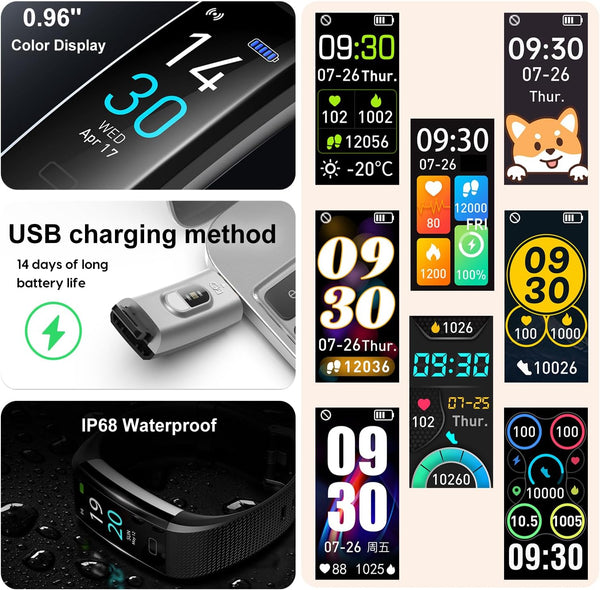 ENGERWALL Fitness Tracker with Step Counter/Calories/Stopwatch, Activity Tracker with Heart Rate Monitor, IP68, Health Tracker with Sleep Tracker,