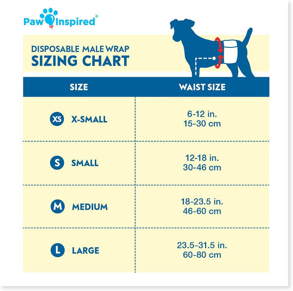 Paw Inspired Male Dog Wraps, Disposable Dog Diapers | Belly Bands for Small, Medium, Large Dogs (32 Count, Size X-Small)