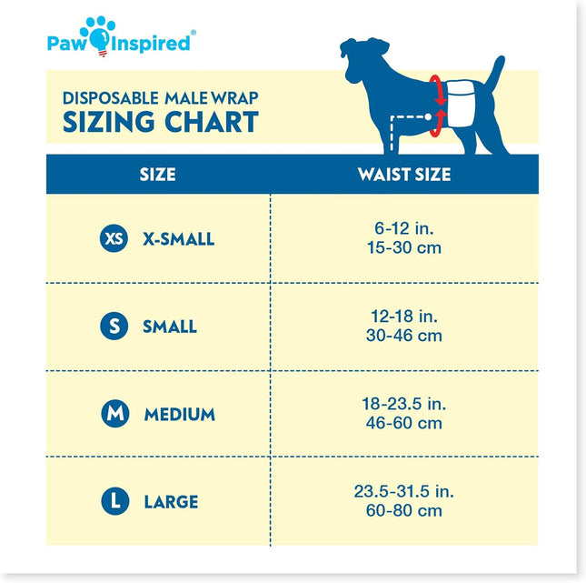 Paw Inspired Male Dog Wraps, Disposable Dog Diapers | Belly Bands for Small, Med