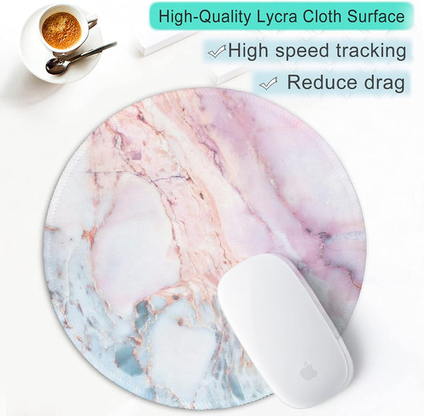 ITNRSIIET Marble round Mouse Pad Pink Marble Customized Premium-Textured Washable Desktop Protection Mouse Mat with Non-Slip Rubber Base