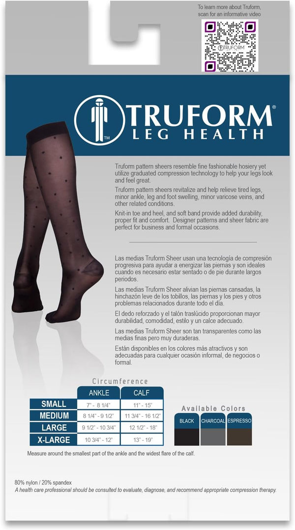 Truform Sheer Compression Stockings, 15-20 mmHg, Women's Knee High Length, Dot Pattern, Nude, Medium Nude Medium (1 Pair) Dot Pattern