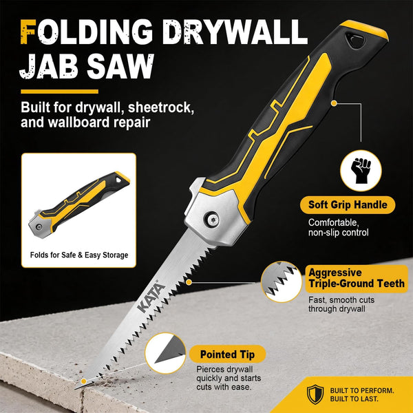 KATA Folding Drywall Jab Saw, Sheetrock Knife with Soft Grip Handle | Compact Folding Hand Saw & Keyhole Saw for Sheetrock, Wallboard Repair,