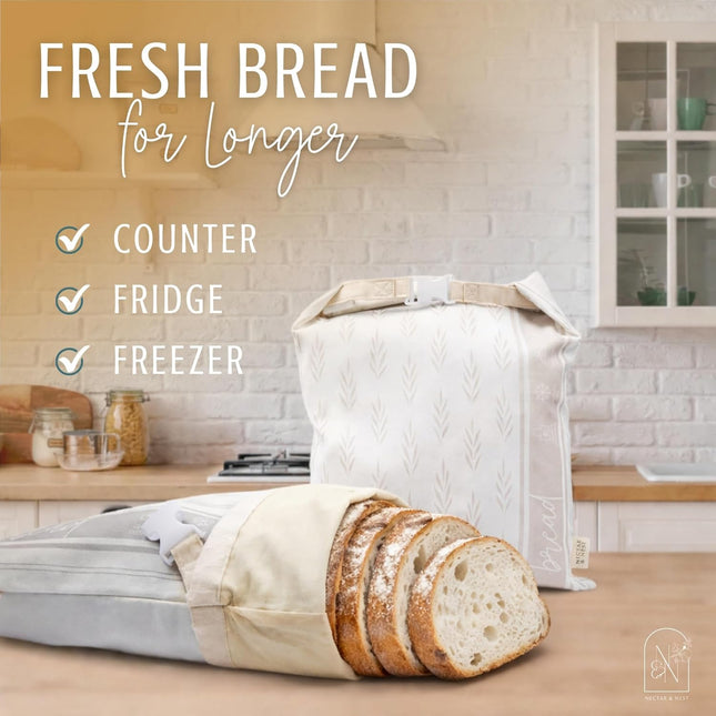 Nectar & Nest Reusable Bread Bags for Homemade Bread (2 Pack) - XL Cotton Beeswax Bags, Sourdough Bag, Beeswax Bag, Sour