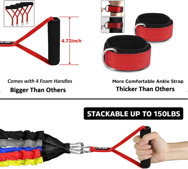 Resistance Bands, 15 Pieces Exercise Elastic Bands Set, 20Lbs to 40Lbs Resistance Tubes with Heavy Duty Protective Nylon Sleeves Anti-Snap for