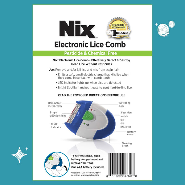 Nix Electronic Lice Comb, Instantly Kills Lice & Eggs and Removes from Hair