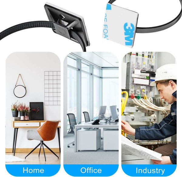 3/4" Strong Back-Glue Self Adhesive White Cable Zip Tie Mounts 100pcs with 8" Ties, Screws, Outdoor Sticky Wire Fasteners Cable Clips Management