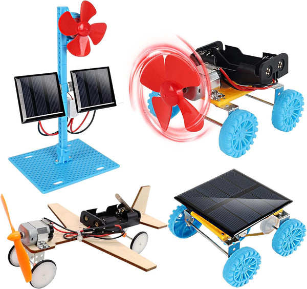 4 in 1 Solar Power & Electric Motor STEM Kits,Science Experiment Projects for Kids Beginners,Electronic Assembly Solar Powered Toy Kit,Diy