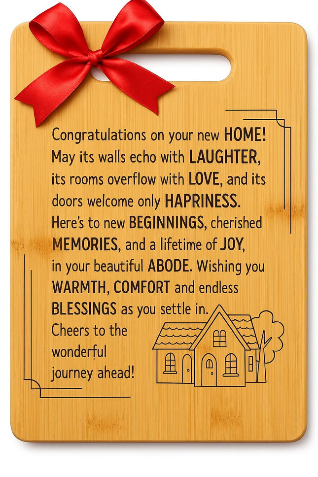 Housewarming Gifts for New Home - Bamboo Cutting Board with Engraved Message - New Home Essentials for Homeowners, Coupl