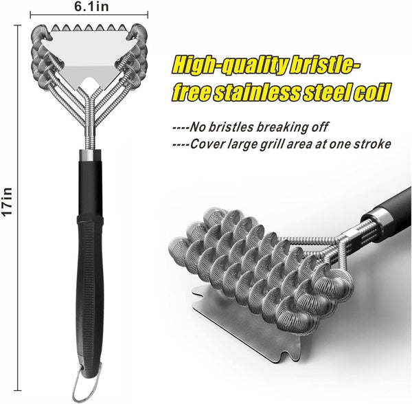 Stainless Steel BBQ Grill Brush and Scraper, Bristle-Free, Universal 3D Scraper Included