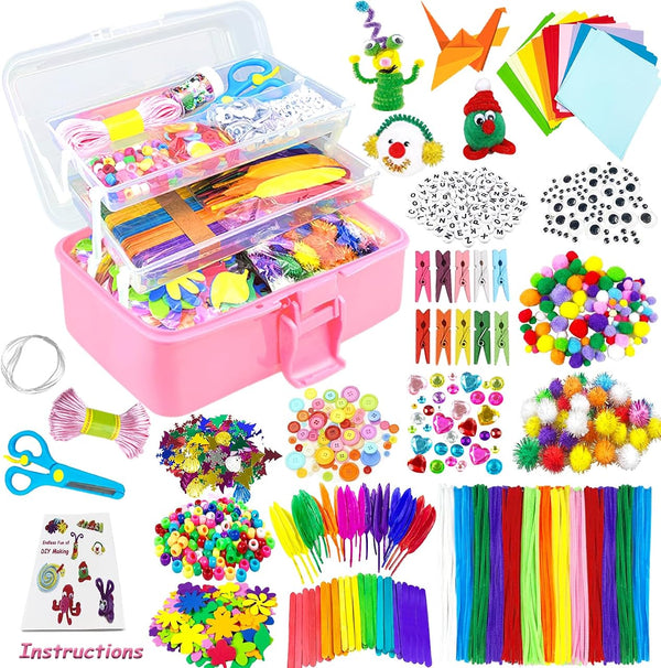 VLUSSO Arts and Crafts Supplies for Kids DIY Craft Kits Art Supplies Materials Kids Crafts Set with Pipe Cleaners Craft Box Preschool Homeschool