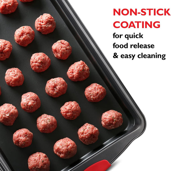 Eatex Baking Sheet, 6PC Cookie Sheet Set with Silicone Handles, Nonstick Steel Baking Pan, Durable Baking Sheets for Oven, BPA Free Baking Pans