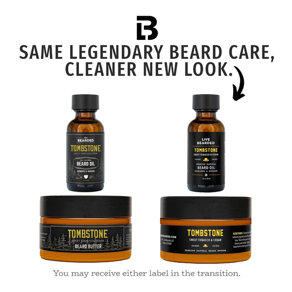 Live Bearded Beard Oil and Butter Grooming Kit - Made in the USA - All-Natural Ingredients with Shea, Argan, Jojoba - Growth Support | Tombstone
