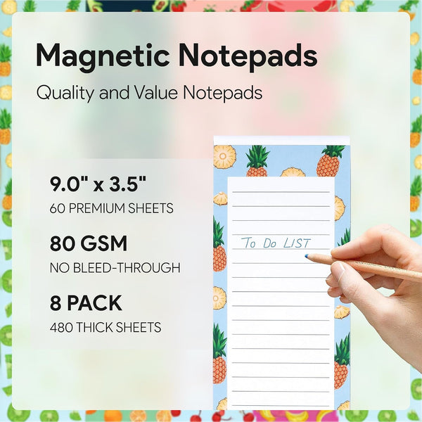 8 Large Magnetic Notepads – Big Notepads for Grocery List, Shopping List, To-Do List, Reminders -Strong Magnetic Back- Memo Pads with Realistic