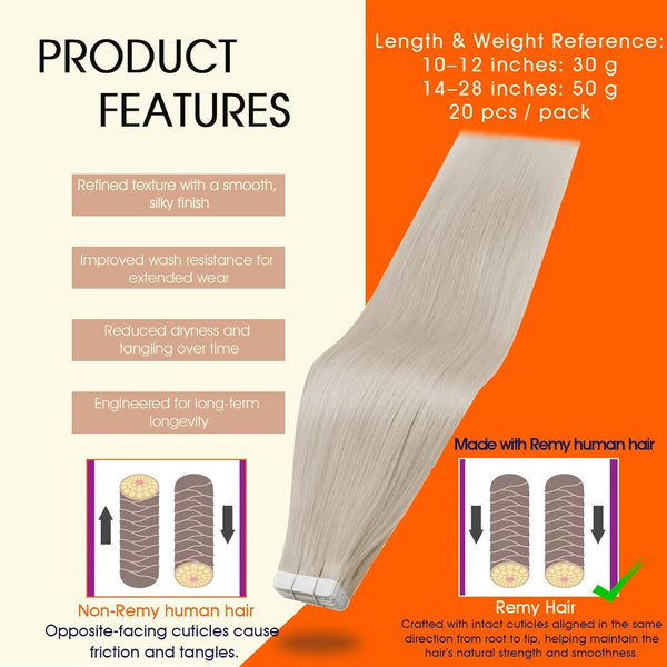 Full Shine Human Hair Tape In Extensions, Ice Blonde 10 Inch | 30G 20Pcs, Remy Hair Extensions Real Human Hair, PU Tape Base, Add Volume For Fine