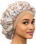 CAPLORD Silk Satin Bonnet for Men Women Hair Bonnets for Sleeping, Sleep Bonnet for Natural Curly Hair Unisex Satin Cap One Size Beige Chains
