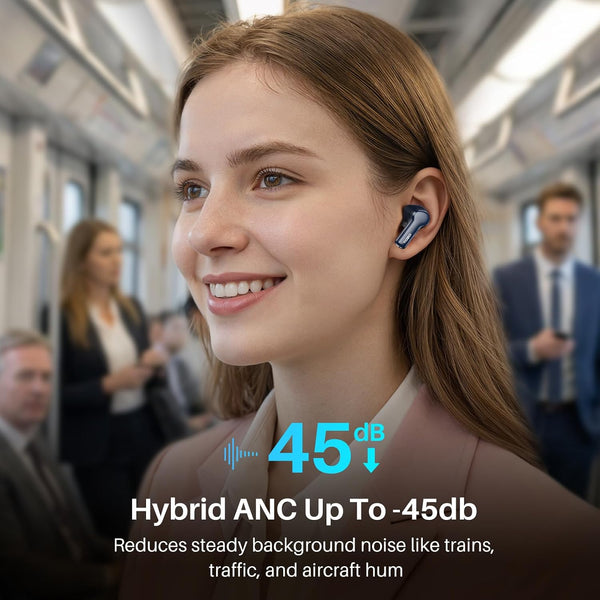 TOZO Hybrid Active Noise Cancelling Wireless Earbuds with 6 Mics AI Clear Call Ear Buds 55H Playtime with LED Display 32 Preset Eqs via APP