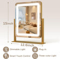 Vanity Mirror with Lights, 12.6"Ã15" LED Makeup Mirror, Lighted Makeup Mirror with Lights, Smart Touch Control Dimmable 3 Modes Light, Lighted up