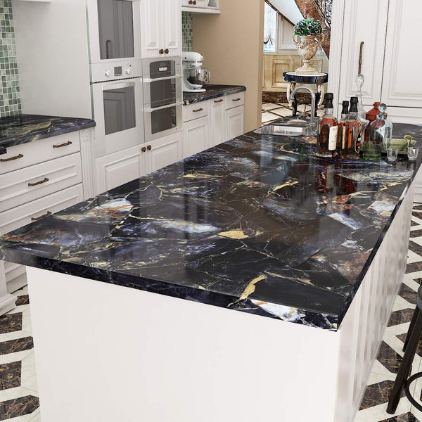Livelynine Blue Gem Marble Contact Paper Self Adhesive Wallpaper Peel and Stick Countertops for Kitchen Cabinet Table Desk Bathroom Counter Top