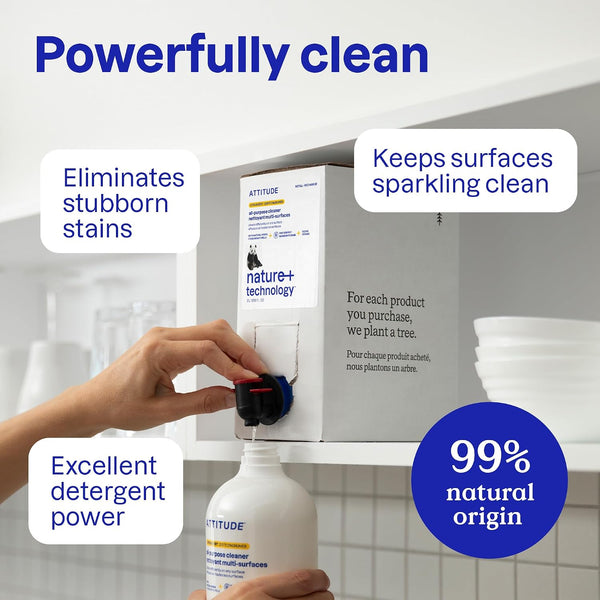 ATTITUDE All Purpose Cleaner Spray, EWG Verified, Vegan, Made with 94% Plant-Based Ingredients, Streak-Free for Kitchen, Bathroom, Glass & More,