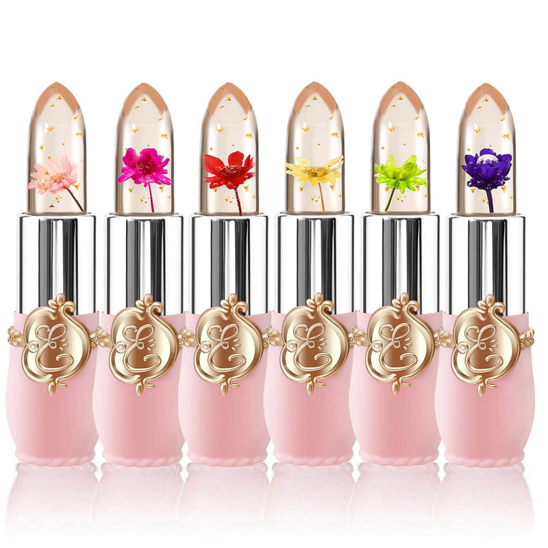BestLand 6 Pcs/Set Flower Jelly Lipstick Set Temperature Change Moisturizer Long Lasting Nutritious Balm Magic Color Change Lip Gloss 6 Count