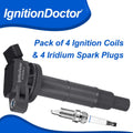 QDVX Ignition Coil and Spark Plugs - Pack of 4 - UF333 Compatible with 2.4L 02-11 Toyota Camry, 01-08 Rav4, 02-06 Solara, 01-07 Highlander, 09-10