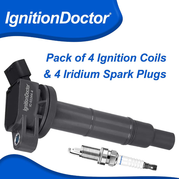 QDVX Ignition Coil and Spark Plugs - Pack of 4 - UF333 Compatible with 2.4L 02-11 Toyota Camry, 01-08 Rav4, 02-06 Solara, 01-07 Highlander, 09-10