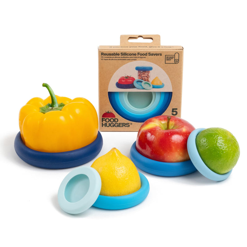 Food Huggers 5Pc Reusable Silicone Food Savers | BPA Free & Dishwasher Safe | Fruit & Vegetable Produce Storage for Onion, Tomato, Lemon, Banana,