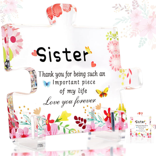 Sister Birthday Gifts, Big Sister Gifts for Girls, Acrylic Puzzle Plaque with Stand, Thoughtful Decoration for Special M