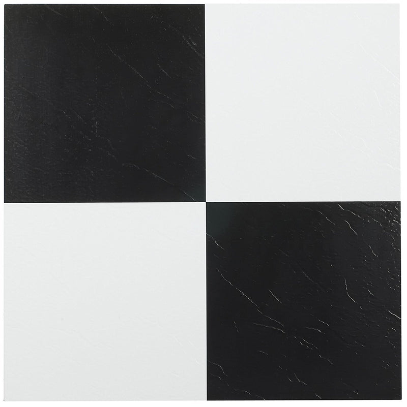 Nexus Self Adhesive 12-Inch Vinyl Floor Tiles, 20 Tiles - 12" x 12", Black/White Pattern - Peel & Stick, DIY Flooring for Kitchen, Dining Room,