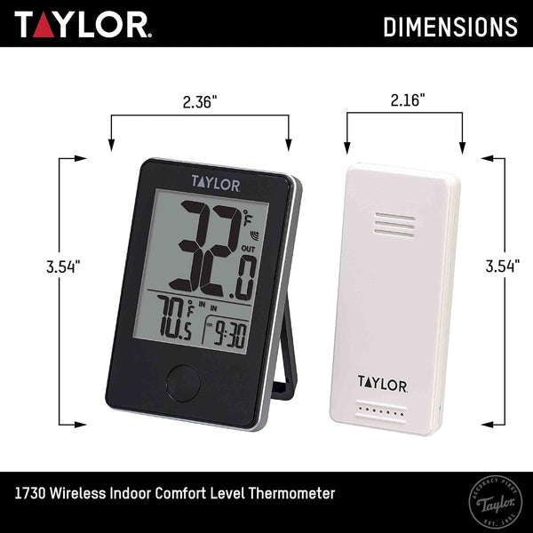 Taylor Wireless Digital Indoor Outdoor Thermometer, Easy to Read Numbers for Patio, Pool, and Indoor Areas, LCD, Black Black Thermometer