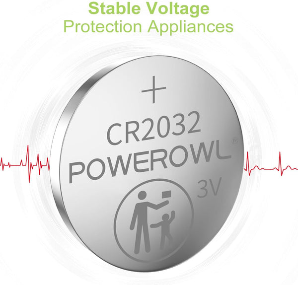 POWEROWL High Capacity CR2032 Battery (20-Pack) 3v Lithium Batteries, Leak-Free, Long Lasting Cr 2032 CR2032-20P