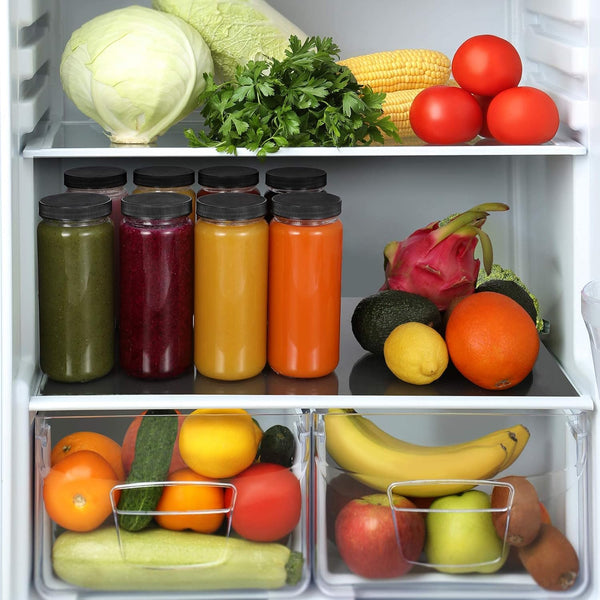 [ 8 Pack ] Glass Juicing Bottles with 2 Straws & 2 Lids W Hole- 16 OZ Travel Drinking Jars, Water Cups with Black Airtight Lids, Reusable Tall