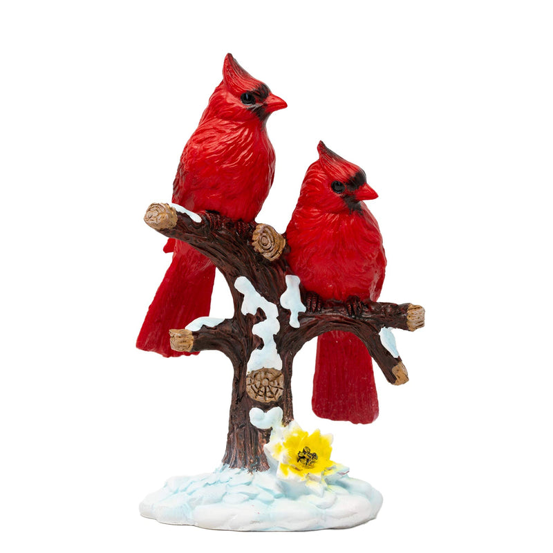 BANBERRY DESIGNS Red Cardinal Bird Figurines on Snowy Branches, Winter Berry Christmas Decor, Holiday Cardinal Statues, Rustic Seasonal Tabletop
